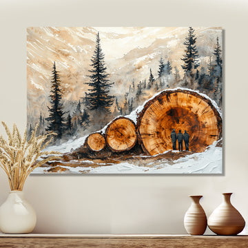Hiking Group In A Winter Landscape I - Hiking Canvas Wall Art
